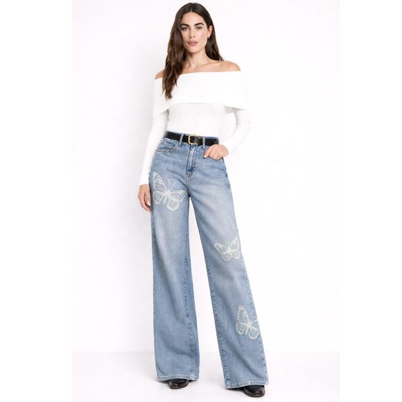 Anthropologie Denim - Vintage BUTTERFLY Wide Leg High Waist Rise Jeans 26 Light Wash Boho VNTG y2k